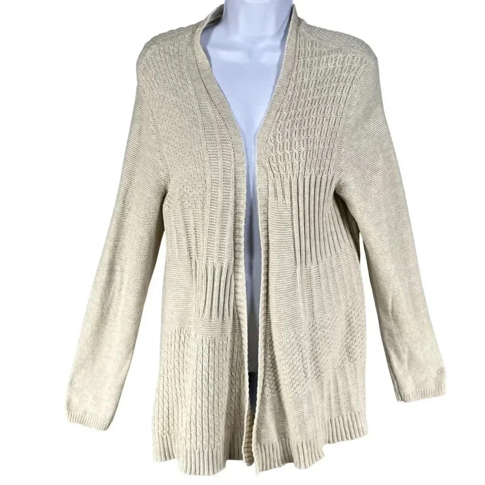 J Jill Women M Open Cardigan Sweater Textured Block Knit Cottagecore Minimalist